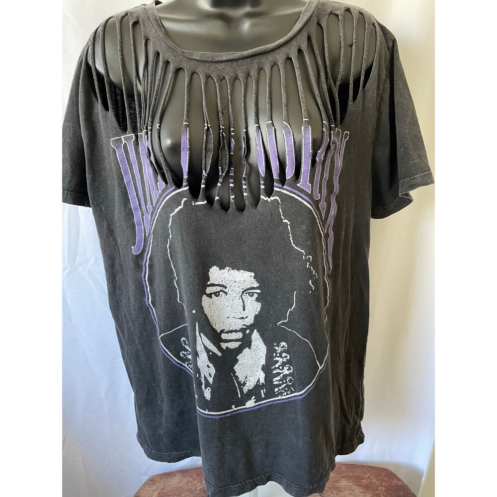 Jimi Hendrix Distressed Cutout Tee Rockin Artwork L